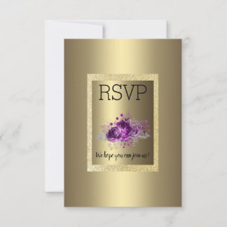 Gold Paarse Simple Elegant Floral RSVP Kaartje