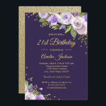 Gold Paarse Sparkle Floral 21st Birthday Invite Kaart<br><div class="desc">griepvaccinaties in de Little Bayleigh Store.</div>