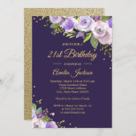 Gold Paarse Sparkle Floral 21st Birthday Invite Kaart<br><div class="desc">griepvaccinaties in de Little Bayleigh Store.</div>