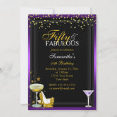 Gold & Paarse uitnodiging van 50 dagen en Fabulous (Voorkant)