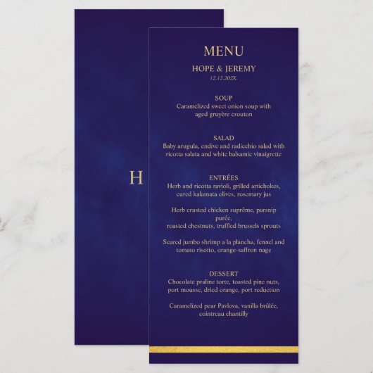 Gold Paarse Velvet Elegant Fairy Tale Wedding Menu (Voorkant / Achterkant)