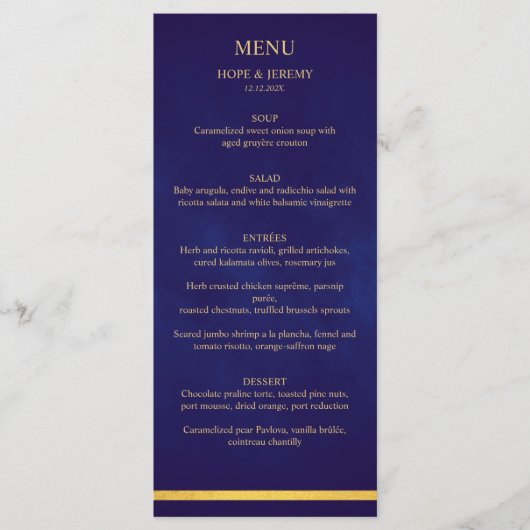 Gold Paarse Velvet Elegant Fairy Tale Wedding Menu (Voorkant)