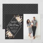 Gold Pained Flowers Kerstfeestdag Foto Feestdagenkaart (Voorkant / Achterkant)