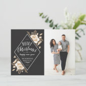 Gold Pained Flowers Kerstfeestdag Foto Feestdagenkaart (Staand voorkant)