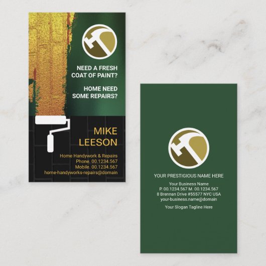 Gold Paint Brick Wall Handyman Painter Visitekaartje (Voorkant / Achterkant)