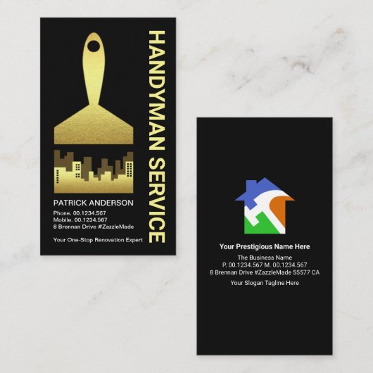 Gold Paint Brush City Silhouette Visitekaartje (Voorkant / Achterkant)