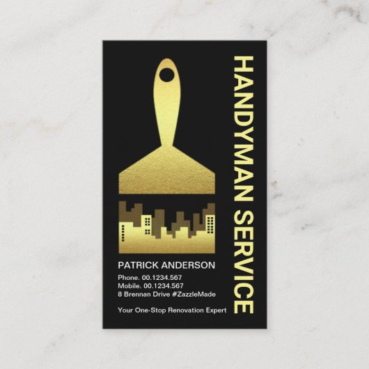 Gold Paint Brush City Silhouette Visitekaartje (Voorkant)