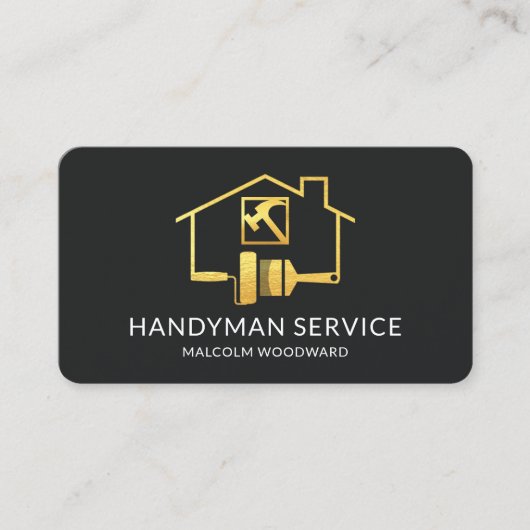 Gold Paint Brush Home Handyman Repareert Visitekaartje (Voorkant)