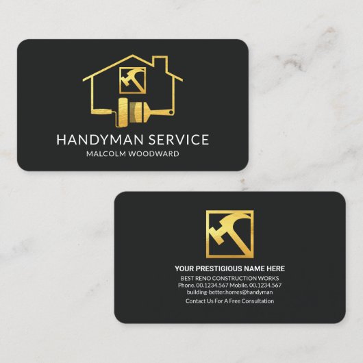 Gold Paint Brush Home Handyman Repareert Visitekaartje (Voorkant / Achterkant)