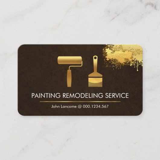 Gold Paint Brush Painting Gold Splatter Visitekaartje (Voorkant)