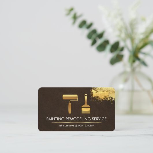 Gold Paint Brush Painting Gold Splatter Visitekaartje (Staand voorkant)