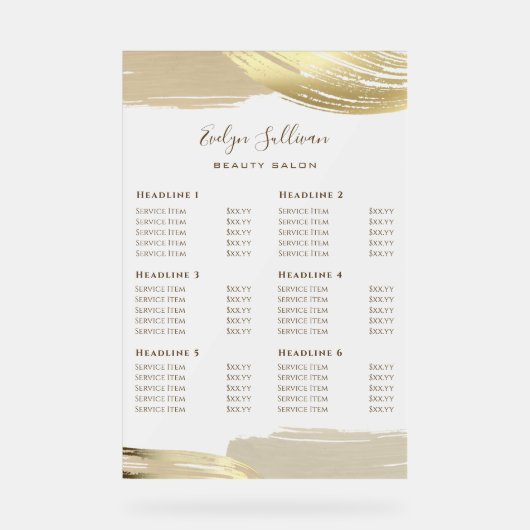 Gold Paint Brush Strokes prijslijst Acryl Bord (Voorkant)