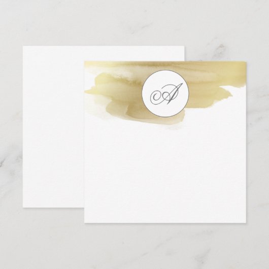 Gold Paint Smudge Monogram Flat NoteCard Notitiekaartje (Voorkant / Achterkant)