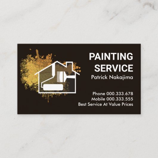 Gold Paint Splatter Home Brush Visitekaartje (Voorkant)