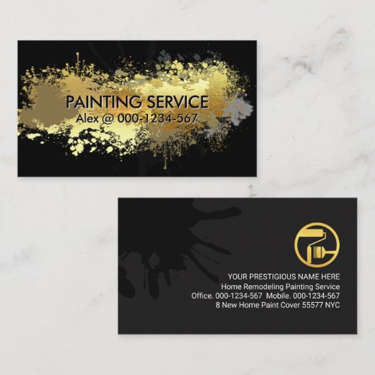 Gold Paint Splatter Home Painting Visitekaartje (Voorkant / Achterkant)