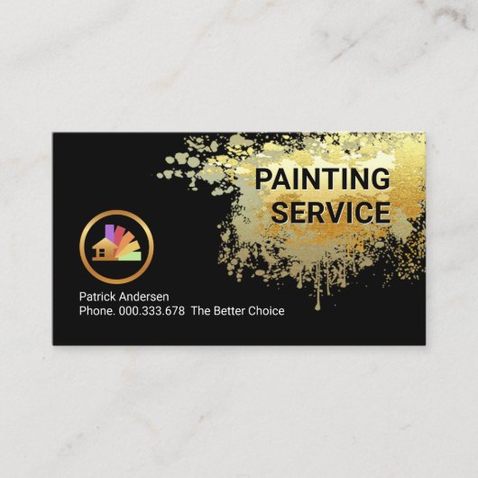 Gold Paint Splatter Painter Service Visitekaartje (Voorkant)