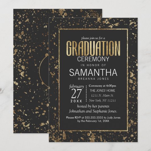 Gold Paint Spletters Afstuderen Ceremony Kaart (Voorkant / Achterkant)