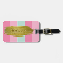 Gold Paint Stroke Colorful Mint Pink Stripes Bagagelabel