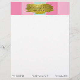 Gold Paint Stroke Colorful Mint Pink Stripes Briefhoofd Ontwerp