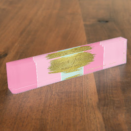 Gold Paint Stroke Colorful Mint Pink Stripes Naambordje