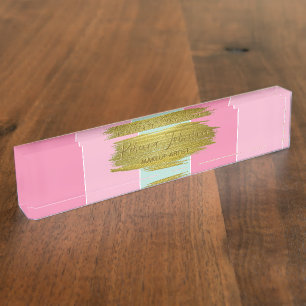 Gold Paint Stroke Colorful Mint Pink Stripes Naambordje