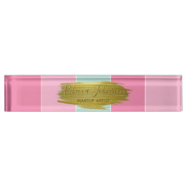 Gold Paint Stroke Colorful Mint Pink Stripes Naambordje