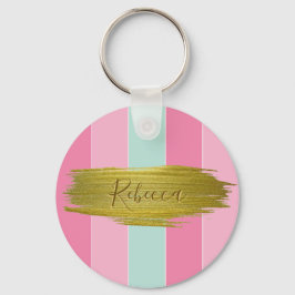 Gold Paint Stroke Colorful Mint Pink Stripes Sleutelhanger