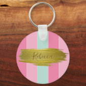 Gold Paint Stroke Colorful Mint Pink Stripes Sleutelhanger (Voorkant)