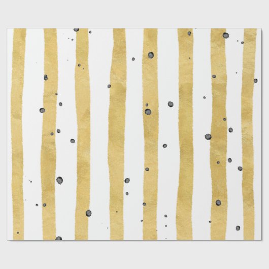 Gold Painted Stripes Black Waterverf Stip Pattern Cadeaupapier (Vlak)