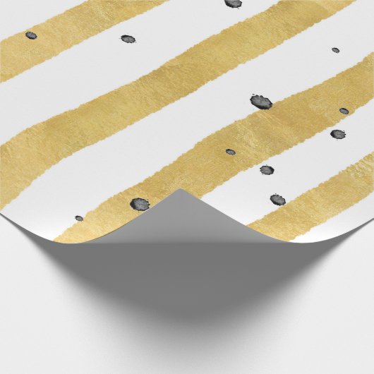 Gold Painted Stripes Black Waterverf Stip Pattern Cadeaupapier (Hoek)