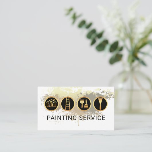 Gold Painting Tools On Paint Splatter Visitekaartje (Staand voorkant)