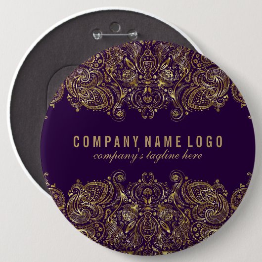 Gold Paisley Aangepaste Paarse achtergrond Ronde Button 6,0 Cm (Voorkant /achterkant)