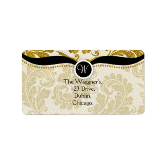 Gold Paisley Damask Adresetiketten Etiket