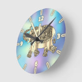 Gold Paisley Floral Elephant, Blue Holographic Ronde Klok (Hoek)