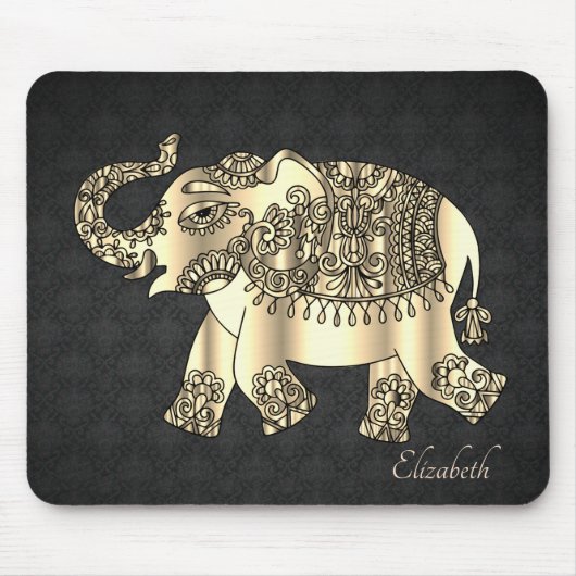 Gold Paisley Floral Elephant, Damask - Personated Muismat (Voorkant)
