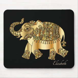 Gold Paisley Floral Elephant - op maat gemaakt Muismat