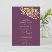 Gold Paisley Indian Huwelijksuitnodiging Kaart (Staand voorkant)