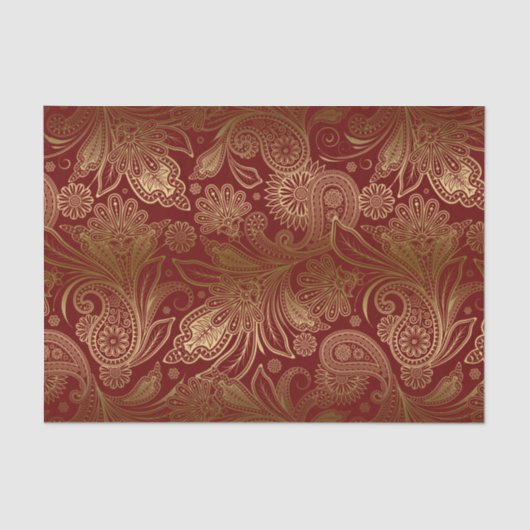 Gold  Paisley over Burgundy Red Background Tissuepapier (Voorkant)