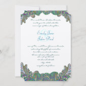 Gold Paisley Peacock Colors Wedding Invitations Kaart (Voorkant)