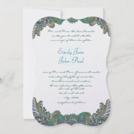 Gold Paisley Peacock Colors Wedding Invitations Kaart