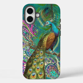 Gold Paisley Peacock & Feathers iPhone 16 Plus Hoesje