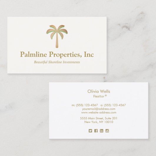 Gold Palm Beach Front Real Estate Calling Ca Contactkaartje (Voorkant / Achterkant)