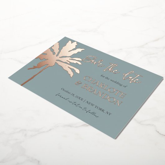 Gold Palm Beach Weddenschap Save the Date Folie Uitnodiging (Gedraaid)
