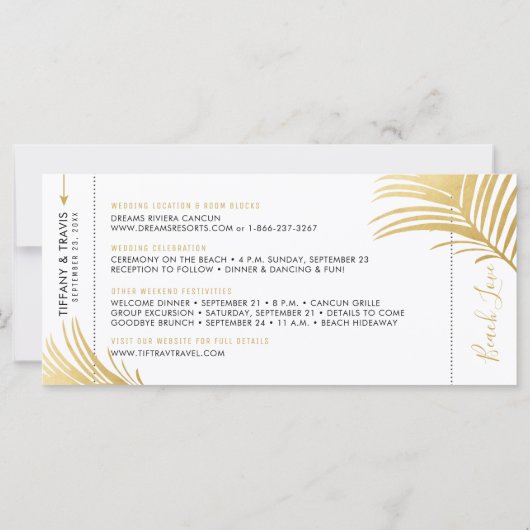 Gold Palm Boarding Pass Beach Save the Date (Achterkant)