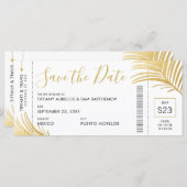 Gold Palm Boarding Pass Beach Save the Date (Voorkant / Achterkant)