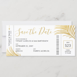Gold Palm Boarding Pass Beach Save the Date