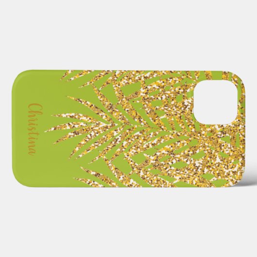 Gold Palm Fronds Name Persoonlijke Chartreuse Case-Mate iPhone Case (Achterkant (horizontaal))