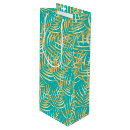 Gold Palm Fronds op Turquoise Wijn Cadeautas