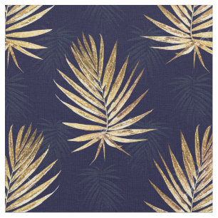 Gold Palm laat marineblauw kunstwerk Stof
