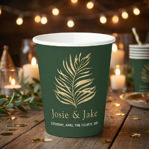 Gold palm leaf bruiloft en datumpapierbekertjes papieren bekers
